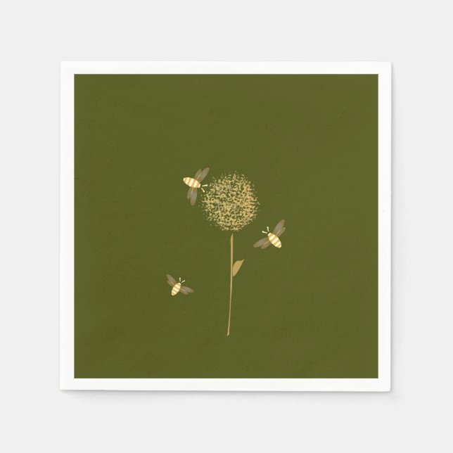 Guardanapo De Papel Bizzy Bees em um Papel Dandelion Napkins (Frente)