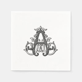 Guardanapo De Papel Black "A" Monogram Cocktail Napkins