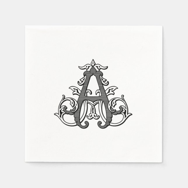 Guardanapo De Papel Black "A" Monogram Cocktail Napkins (Frente)
