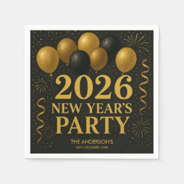 Guardanapo De Papel Black And Gold 2026 New Year Party
