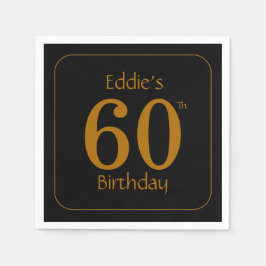 Guardanapo De Papel Black and Gold 60th Birthday Party 