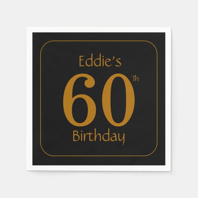 Guardanapo De Papel Black and Gold 60th Birthday Party  (Frente)