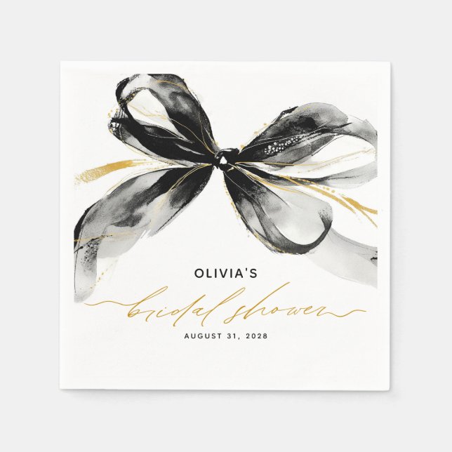 Guardanapo De Papel Black and Gold Bow Sophisticated Bridal Shower (Frente)