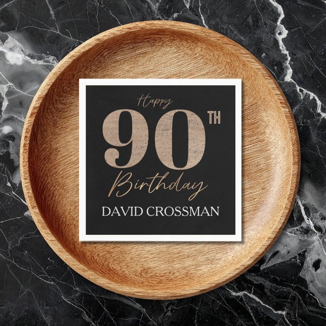 Guardanapo De Papel Black and Gold Glitter Numeral 90th Birthday  (Criador carregado)