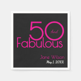 Guardanapo De Papel Black and Pink Text 50 and Fabulous Birthday