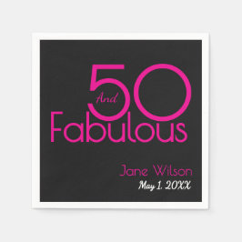 Guardanapo De Papel Black and Pink Text 50 and Fabulous Birthday