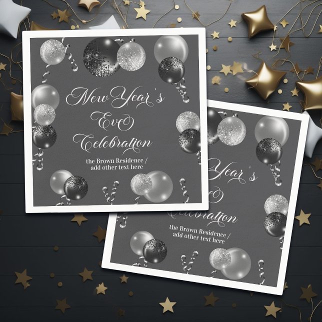 Guardanapo De Papel Black and Silver Glitter New Year's Eve Party  (Criador carregado)