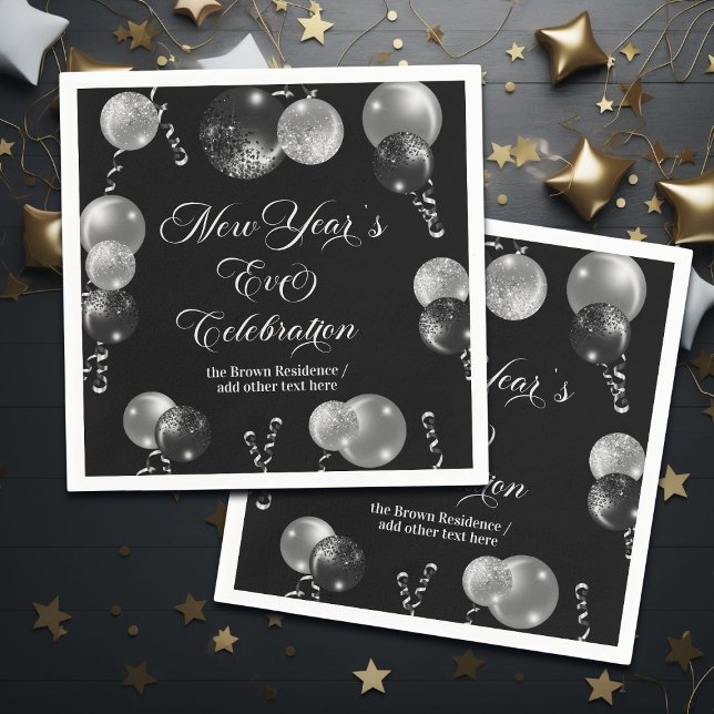 Guardanapo De Papel Black and Silver Glitter New Year's Eve Party  (Criador carregado)