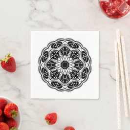 Guardanapo De Papel Black and white floral mandala 