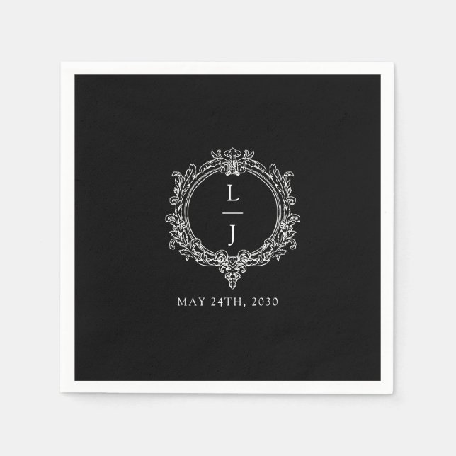 Guardanapo De Papel black and white foliage Crest wedding (Frente)