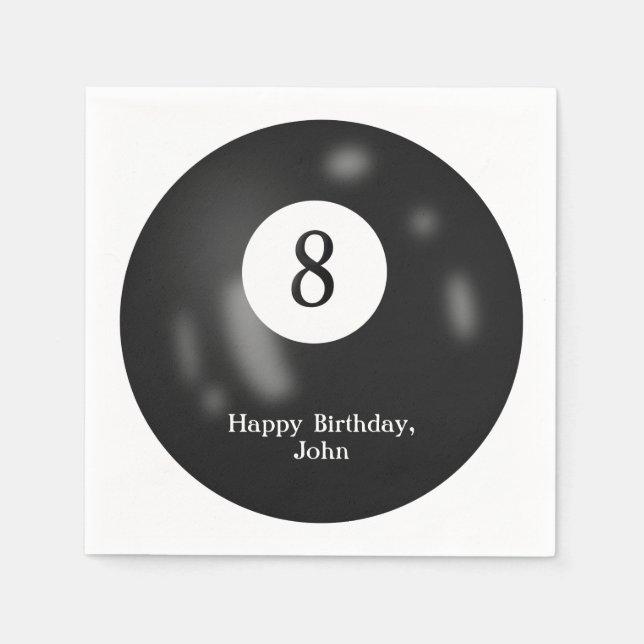 Guardanapo De Papel Black Billiard Oito Ball para o aniversário (Frente)