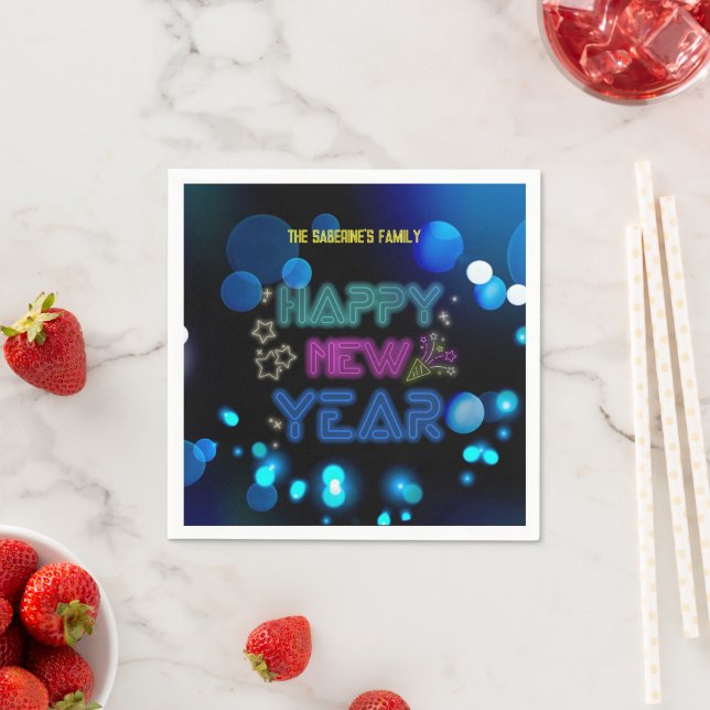Guardanapo De Papel Black & Blue Midnight Sparkle Neon Glow New Year  (Insitu)