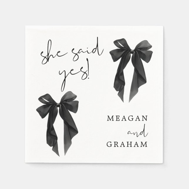 Guardanapo De Papel Black Bow She Said Yes Napkin (Frente)