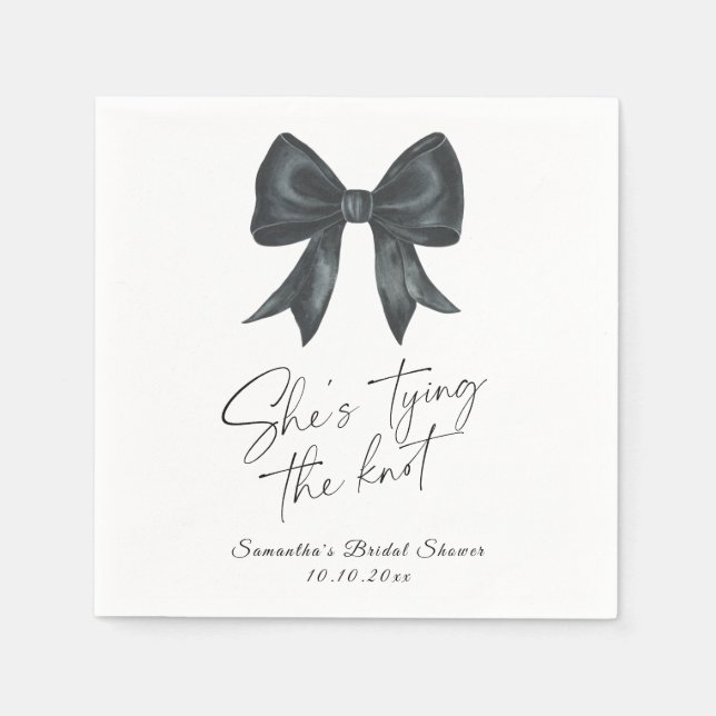 Guardanapo De Papel Black Bow She's tying the knot Bridal Shower (Frente)