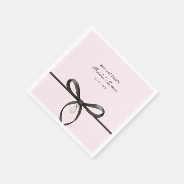 Guardanapo De Papel Black Bow With Pearl Old Money Style Bridal Shower (Canto)