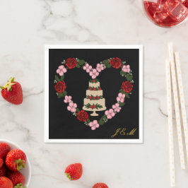 Guardanapo De Papel Black cake Topper napkin with a pink and red heart