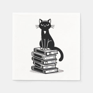 Guardanapo De Papel Black Cat and Books - Design minimalista