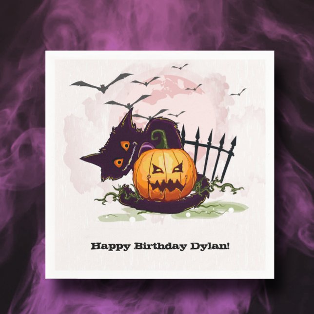 Guardanapo De Papel Black Cat e Jack o' Lanterna Halloween (Criador carregado)