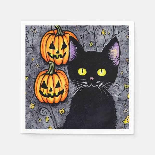 Guardanapo De Papel Black Cat e Pumpkins (Frente)