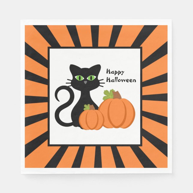 Guardanapo De Papel Black Cat e Pumpkins Feliz Halloween (Frente)