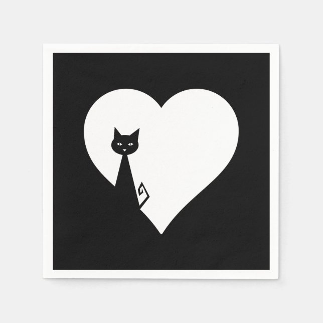 Guardanapo De Papel Black Cat Heart Napkins (Frente)