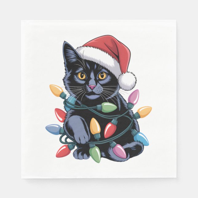 Guardanapo De Papel Black Cat Natal Luz Engraçada Gato (Frente)