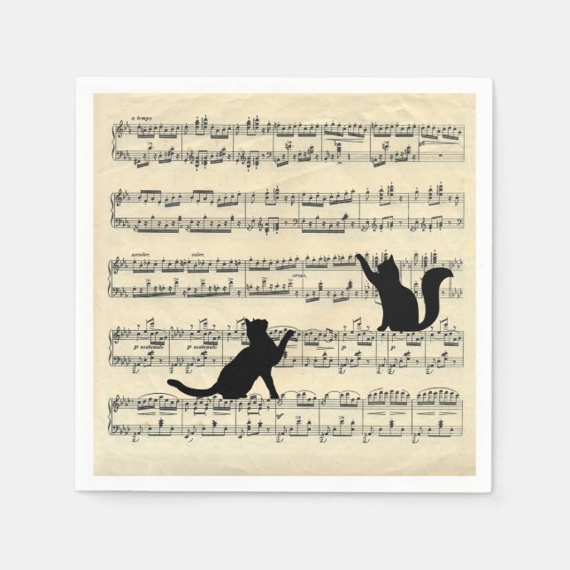 Guardanapo De Papel Black Cats on Sheet Music (Frente)