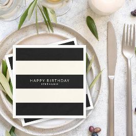 Guardanapo De Papel Black Clássico e White Strips de Eggshell com Nome