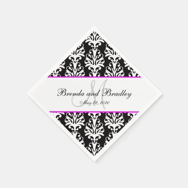 Guardanapo De Papel Black Damask Pink Monograma Papel de Casamento Nap (Canto)