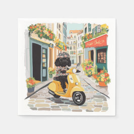 Guardanapo De Papel Black Doodle Riding Scooter European City Streets