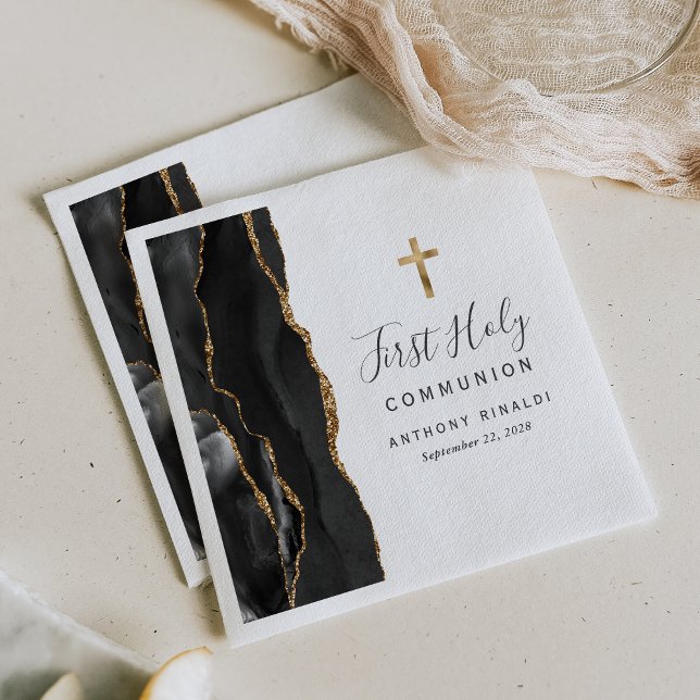 Guardanapo De Papel Black Dourado Agate First Santa Comunhão (Criador carregado)