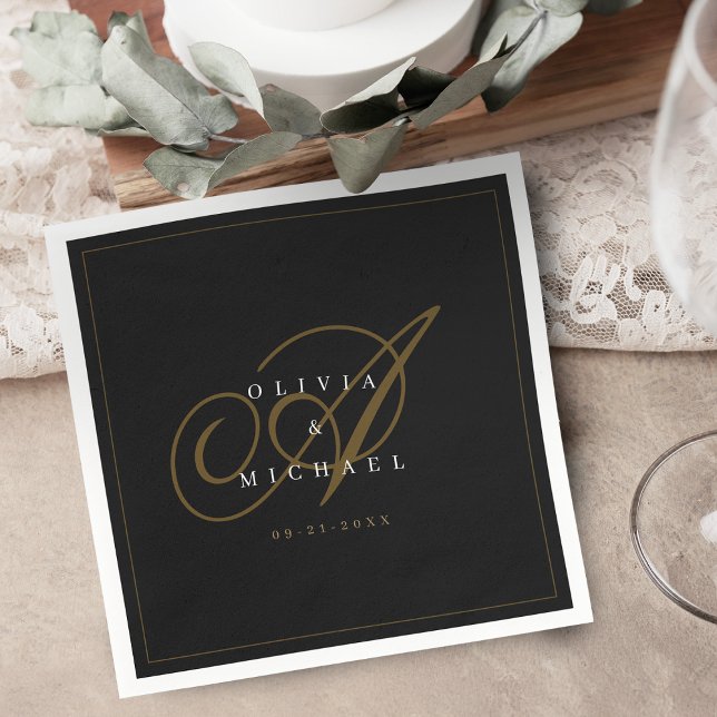Guardanapo De Papel Black elegant classic calligraphy vintage wedding (Black elegant classic calligraphy vintage wedding napkins)