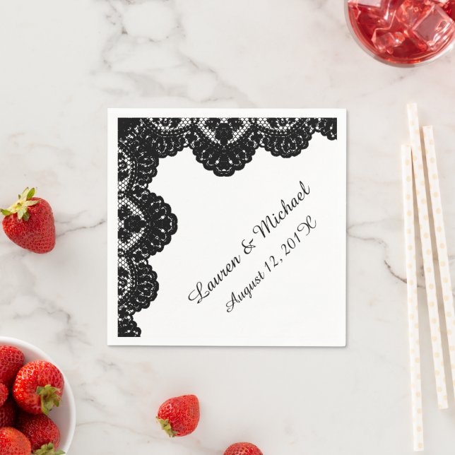 Guardanapo De Papel Black Faux Lace em Casamento Branco (Insitu)