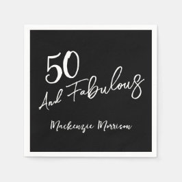 Guardanapo De Papel Black Fifty and Fabulous Script Birthday