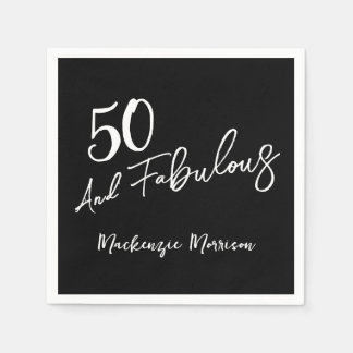 Guardanapo De Papel Black Fifty and Fabulous Script Birthday