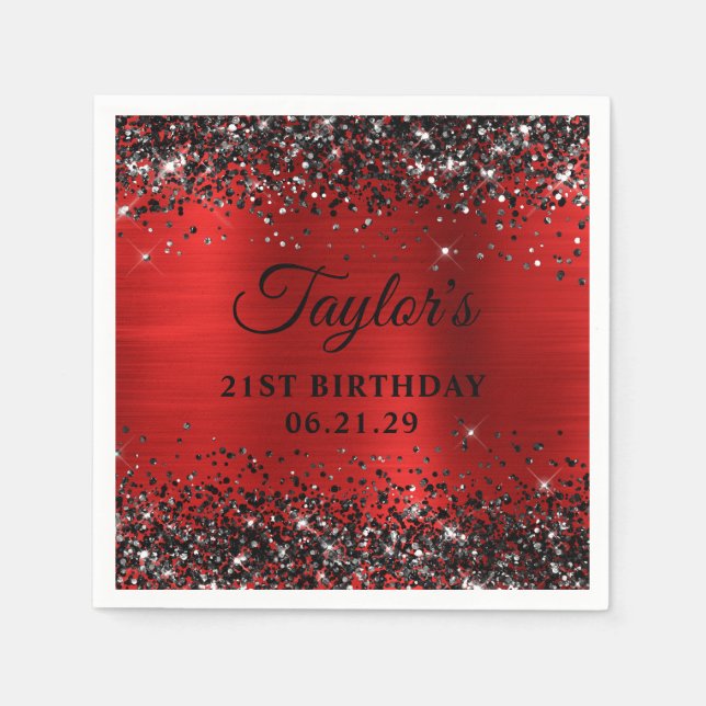 Guardanapo De Papel Black Glitter Red Foil 21st Birthday (Frente)