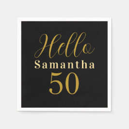 Guardanapo De Papel Black Gold Hello 50 Personalized 50th Birthday