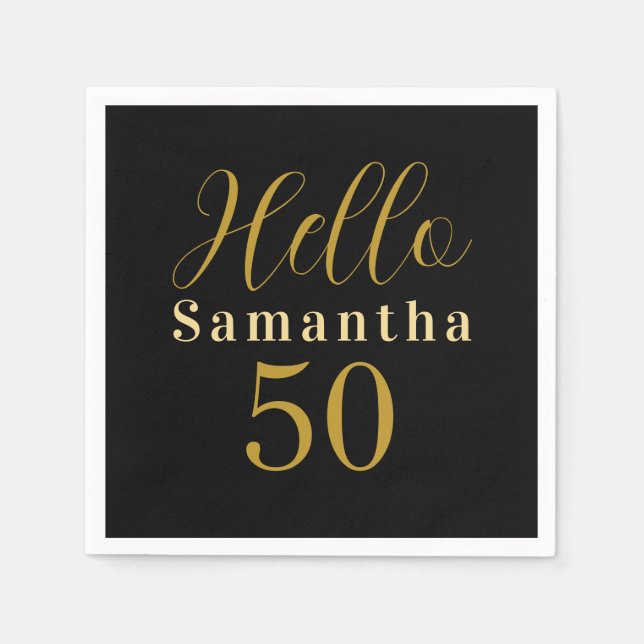 Guardanapo De Papel Black Gold Hello 50 Personalized 50th Birthday (Frente)