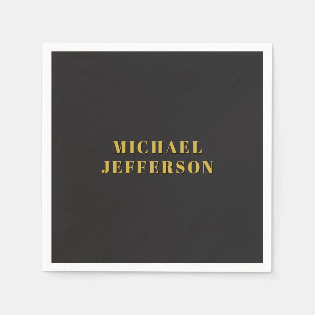 Guardanapo De Papel Black & Gold Minimalist Plain Modern Own Name (Frente)