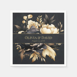 Guardanapo De Papel Black & Gold Peony Wedding Napkins