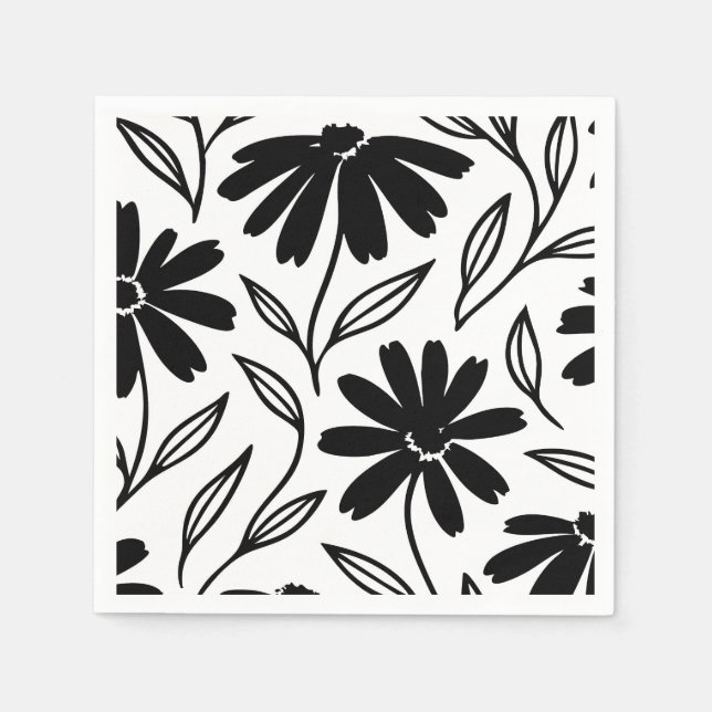 Guardanapo De Papel Black Ink Daisies Boho Chá de Noiva (Frente)
