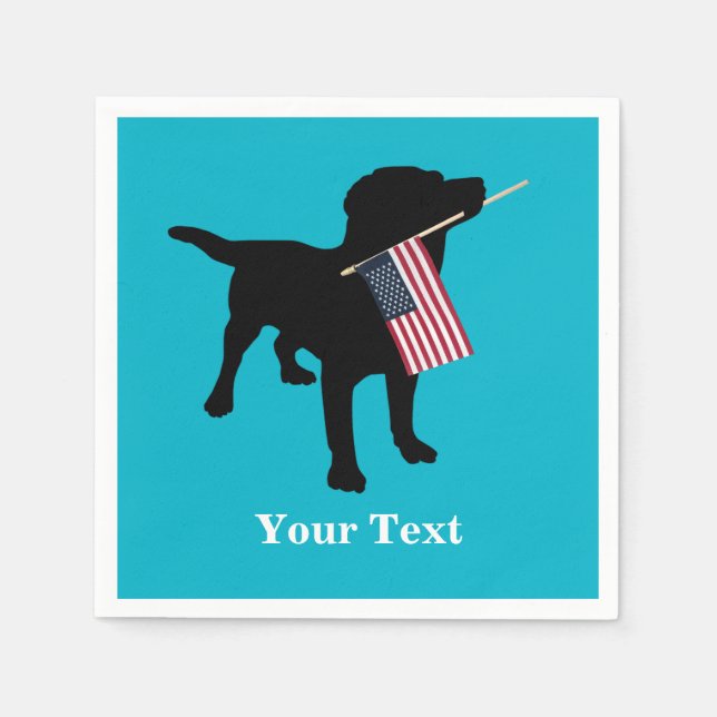Guardanapo De Papel Black Lab Dog with USA American Flag, 4 de julho (Frente)