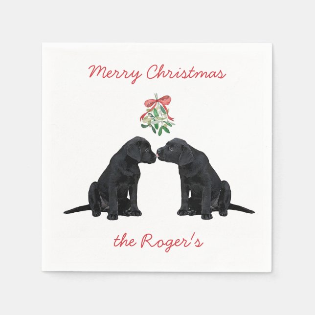 Guardanapo De Papel Black Labrador Mistletoe Cute Dog Puppy (Frente)