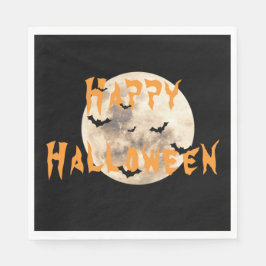 Guardanapo De Papel Black Orange Happy Halloween Moon Bats