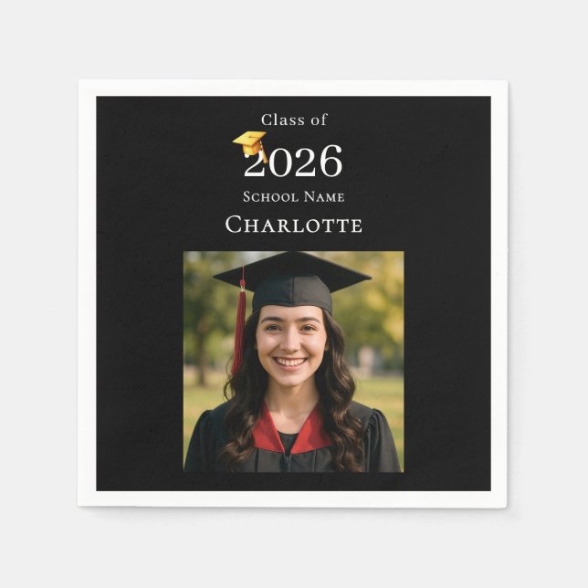 Guardanapo De Papel Black photo modern Graduation Party (Frente)