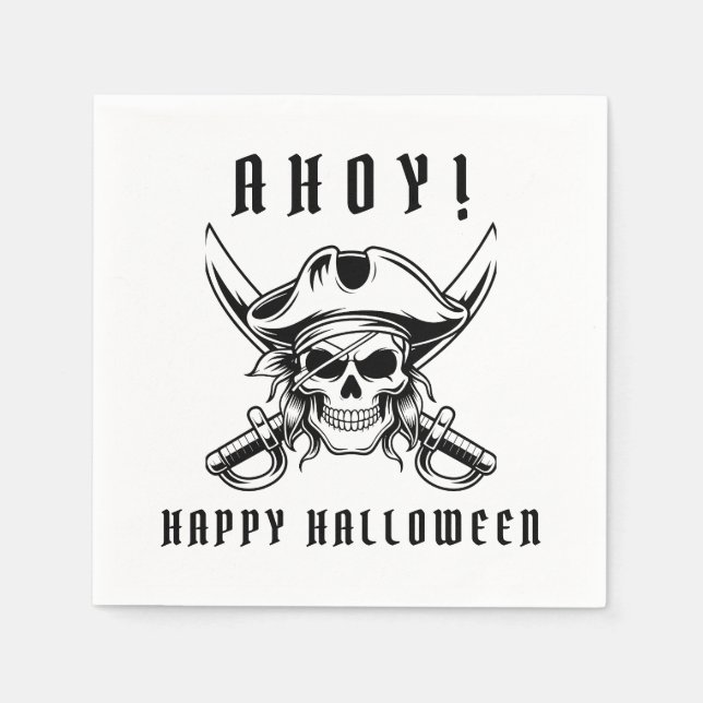 Guardanapo De Papel Black Pirate Skull Halloween Party  (Frente)