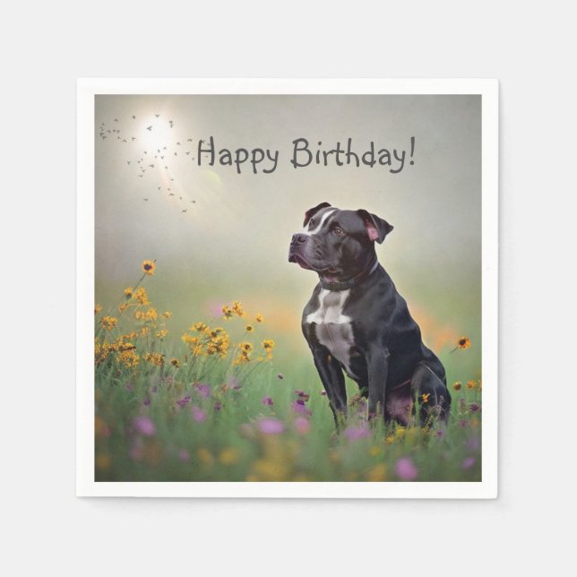 Guardanapo De Papel Black Pitbull Birthday Paper Napkins (Frente)