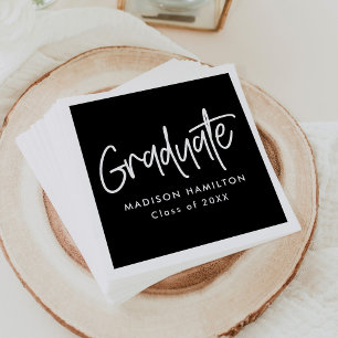 Guardanapo De Papel Black   Preppy Script Graduation