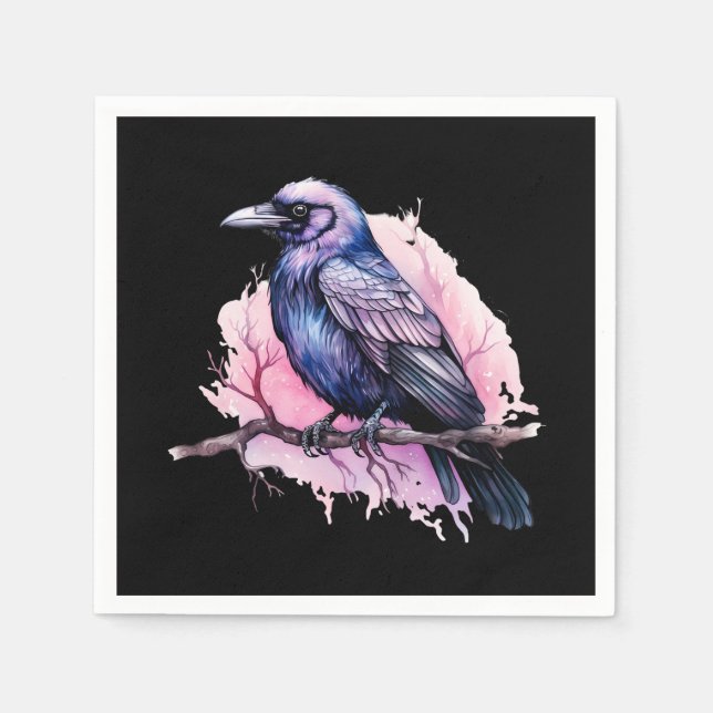 Guardanapo De Papel Black Raven em uma Ilustração de Ramificação (Frente)