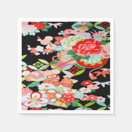 Guardanapo De Papel Black Red Japono - Papel Floral de Decoupage